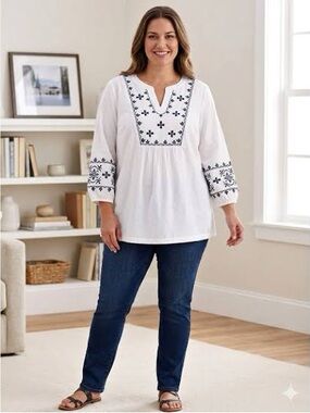 Croft and Barrow embroidered white blouse size M